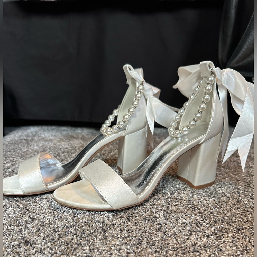 Amazon Women’s White Satin Pearl Heel